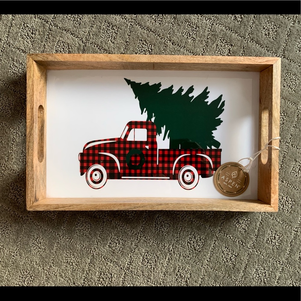 NWT Aspen Home Christmas Tree Wood Serving Tray